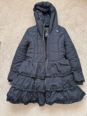 George Black Ruffled Hooded Puffer Coat